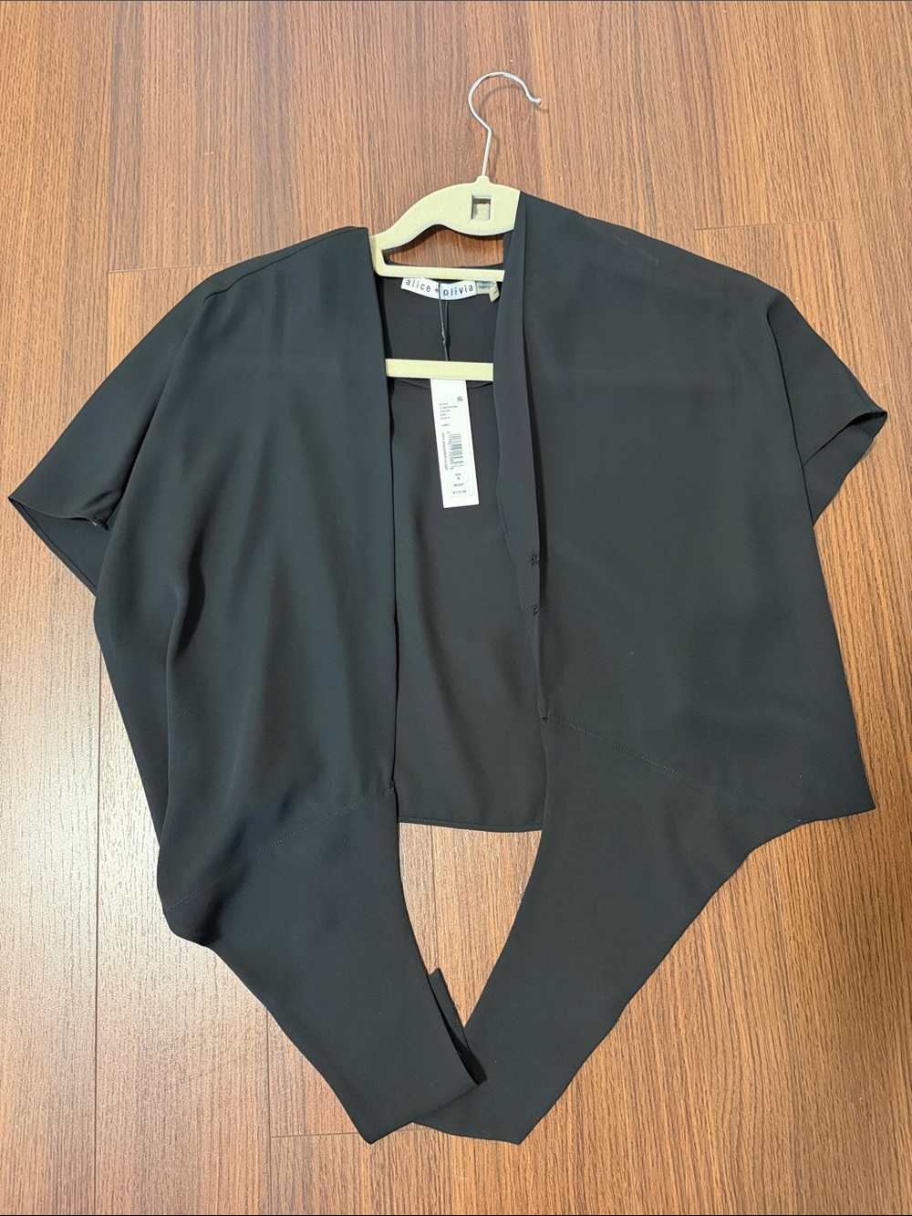 Alice + Olivia Black Draped Open-Front Short-Sleeve Tunic